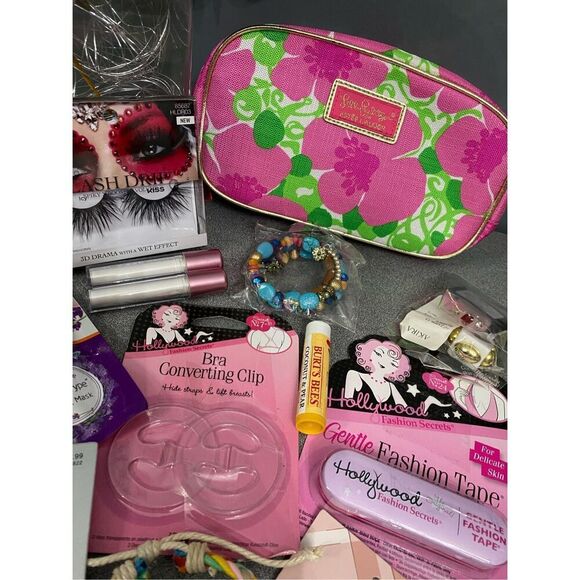 Lilly Pulitzer Makeup Bag Kiss Le Mercerie Akira Baublebar Cassette Earrings Lot - Picture 5 of 5